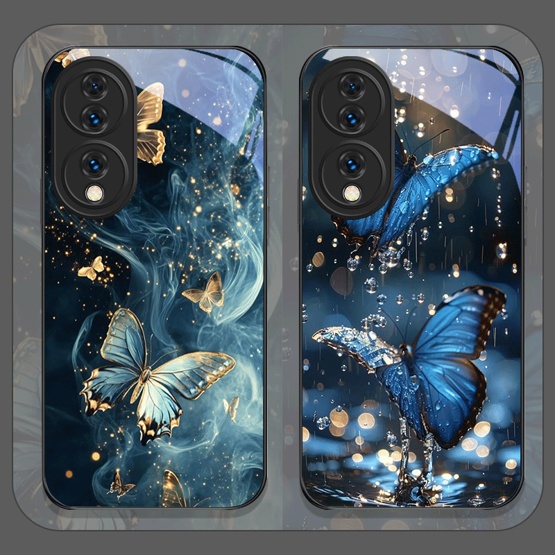 Huawei Mate 60 - Lüks Mavi Kelebek Sanat Baskılı Temperli
